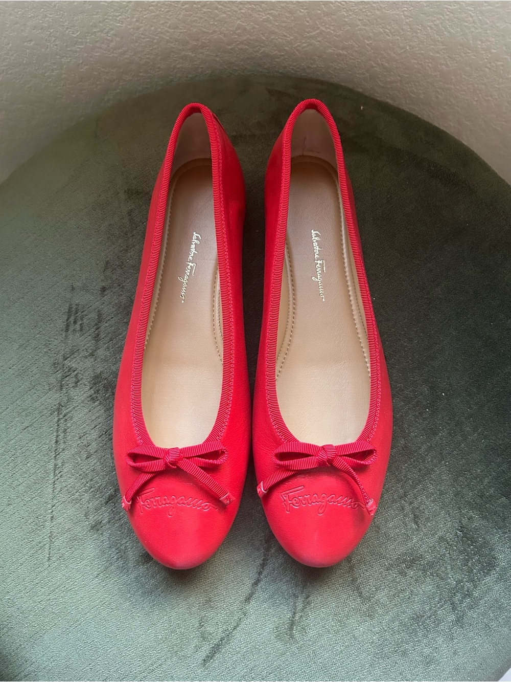 Salvatore Ferragamo Red Leather Ballet Flats Size 10
